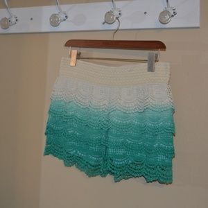 Ombre Knit Shorts - Teal to Off White